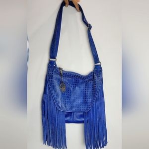 Lucky Brand Fringes crossbody Boho bag blue